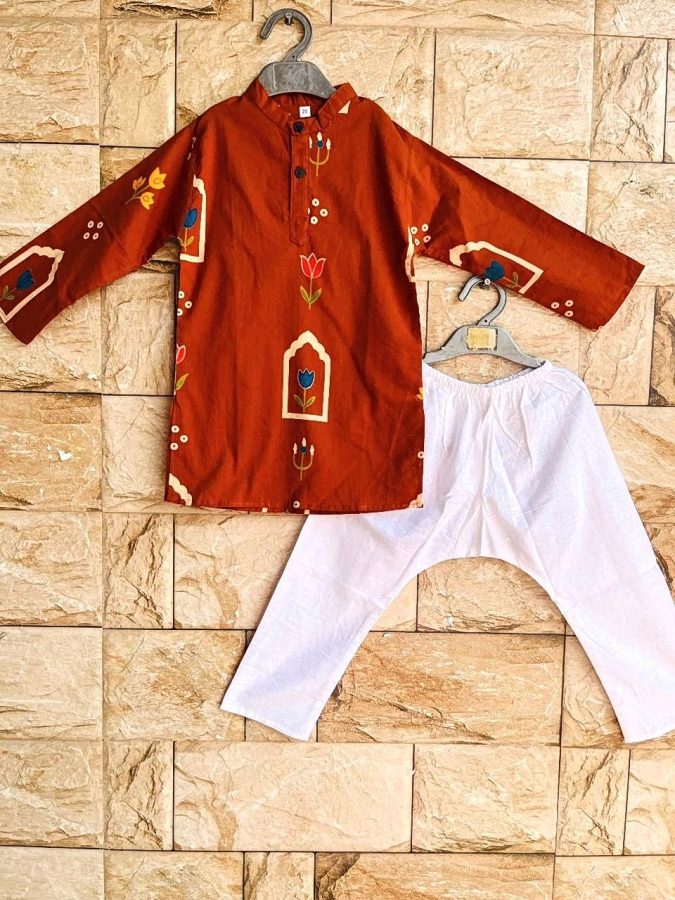 KURTA PAJAMA  (2 PCS)- Rust orange