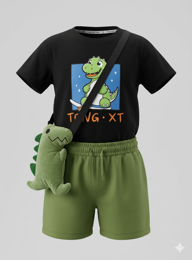 Boys – Black & Olive green T-shirt with Dinosaur print