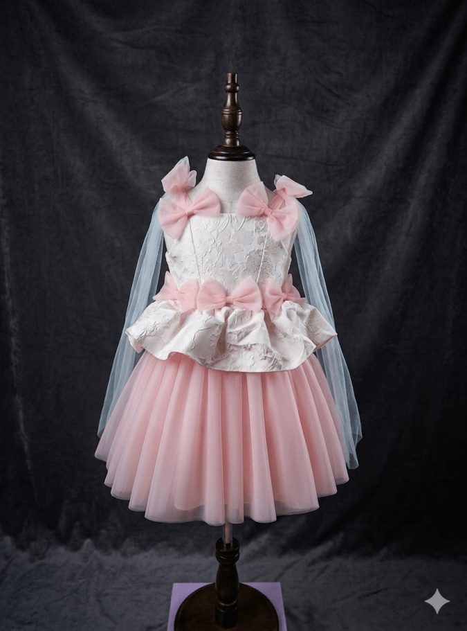 Girls’ Party Dress (Ivory and Baby Pink)