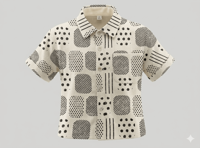 Boys’ Casual Shirt (Cream base with Charcoal Black)
