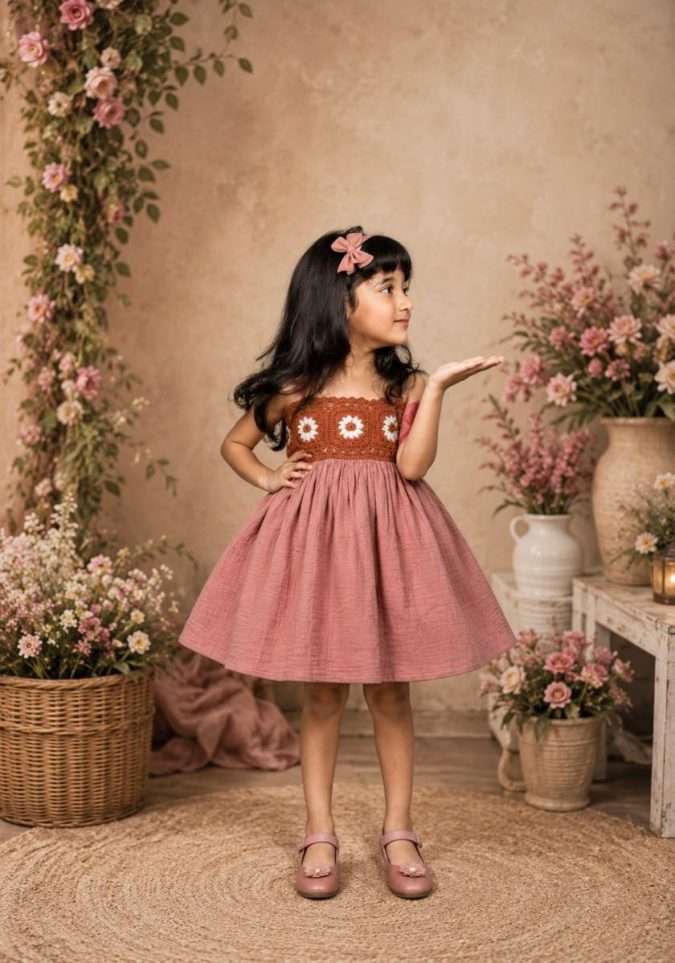 Brown : Muslin Crochet Dress
