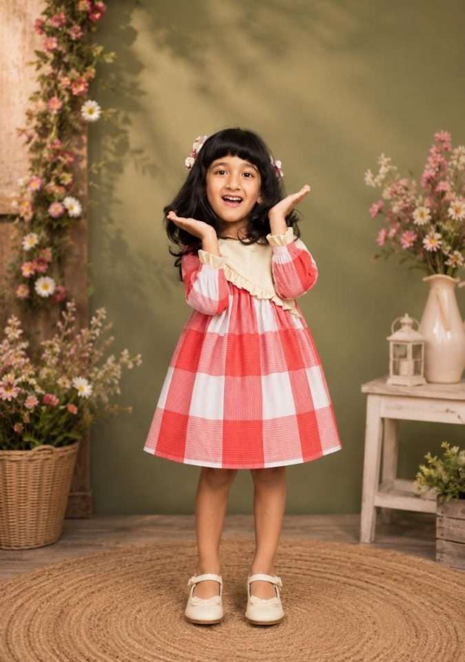 Red,Yellow & White : Cotton Tunic Dress