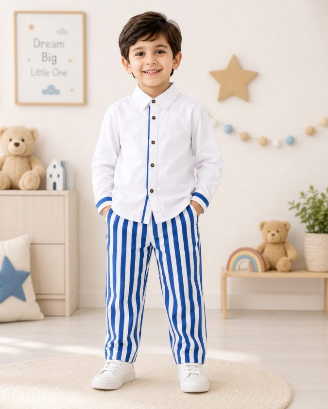 Mati Ikka Co-ord Set (Blue & White Striped Design)