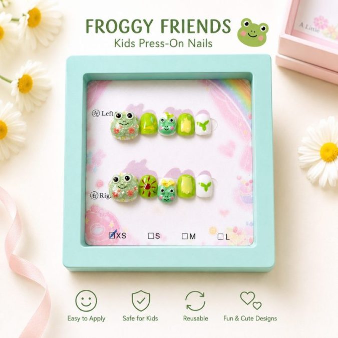 3D FROGGY FRENDS -KIDS PRESS-ON NAILS (XS-1-3Y)