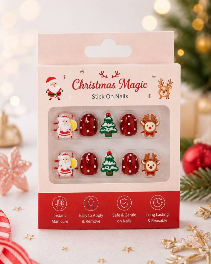 3D Christmas-KIDS PRESS-ON NAILS (M-4-5Y)