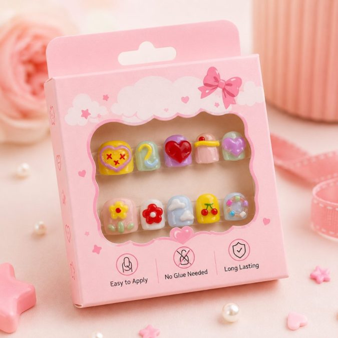 3D Pastel Picnic -KIDS PRESS-ON NAILS (M-4-5Y)