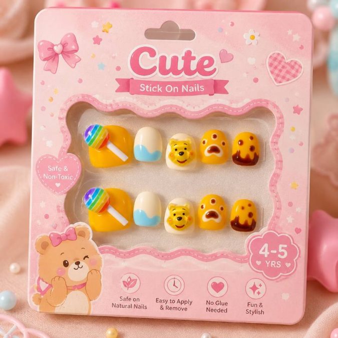 3D Pooh & Lollipop-KIDS PRESS-ON NAILS (M-4-5Y)