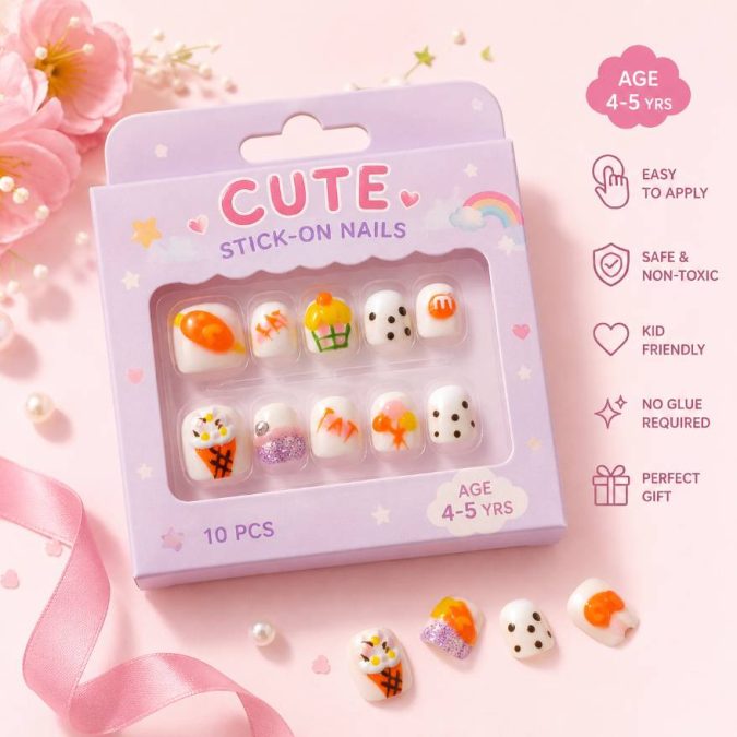 3D Icecream -KIDS PRESS-ON NAILS (M-4-5Y)
