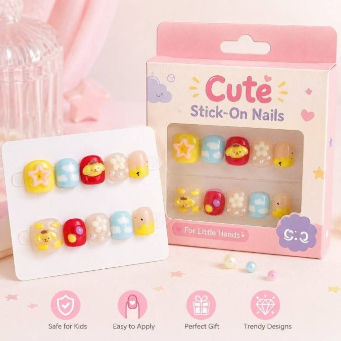 CUTE 3D Pompompurin -KIDS PRESS-ON NAILS (L-6-8Y)