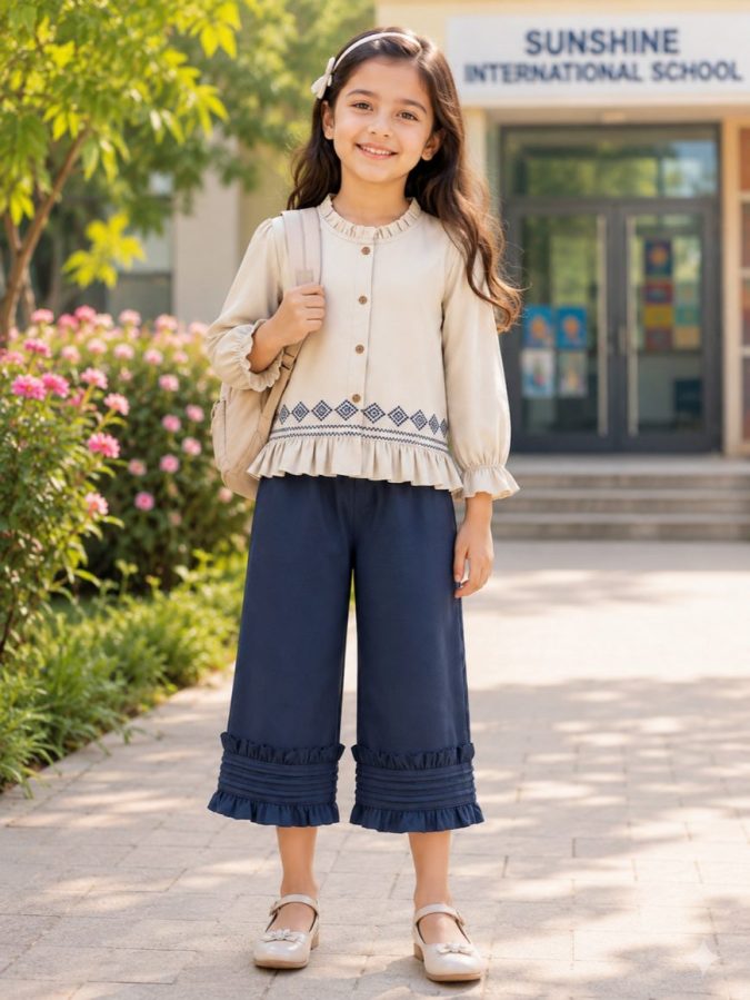 GIRLS CO-ORDS SETS (WHITE & NAVY BLUE)