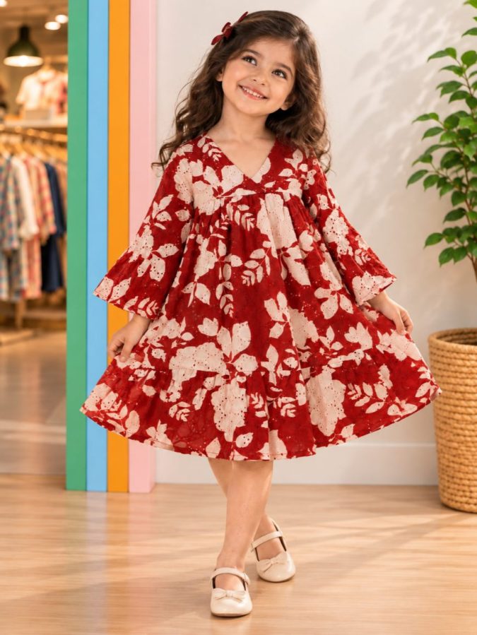 Rust Rose Floral Flare Dress