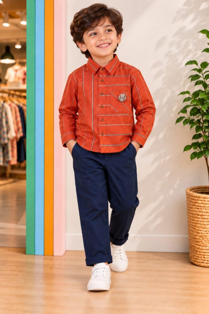 Rust Heritage Shirt & Navy Trouser Set