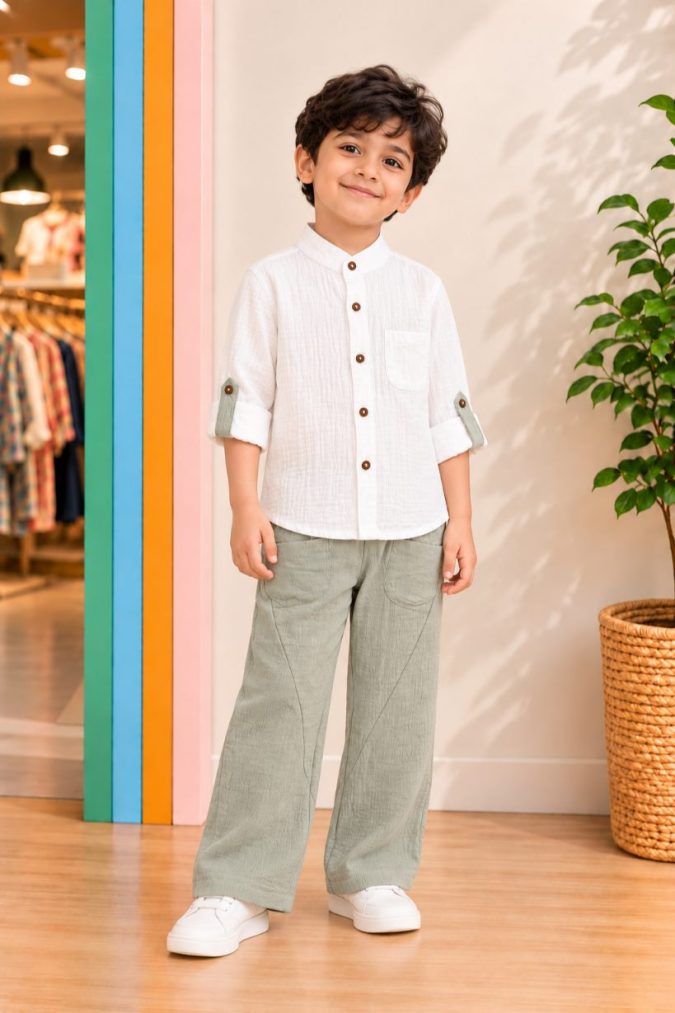 Sage Elegance Boys’ Premium Shirt & Trouser Set